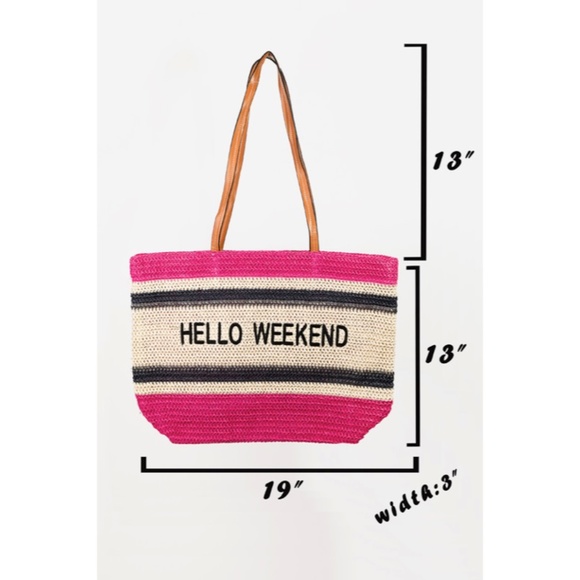 SOLD OUT Fuchsia Hello Weekend Straw Braided Tote Bag - Picture 4 of 4